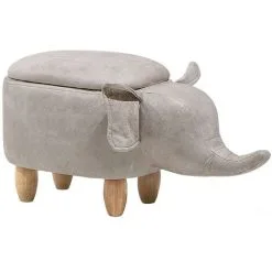 Beliani Modern Faux Leather Stool Distressed Solid Wood Animal Light Grey Elephant