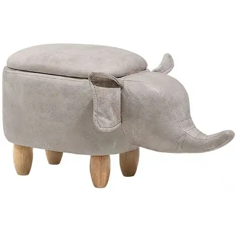 Beliani Modern Faux Leather Stool Distressed Solid Wood Animal Light Grey Elephant 3 Beliani Modern Faux Leather Stool Distressed Solid Wood Animal Light Grey Elephant