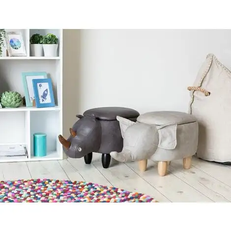 Beliani Modern Faux Leather Stool Distressed Solid Wood Animal Light Grey Elephant 4 Beliani Modern Faux Leather Stool Distressed Solid Wood Animal Light Grey Elephant - Image 2