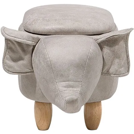 Beliani Modern Faux Leather Stool Distressed Solid Wood Animal Light Grey Elephant 7 Beliani Modern Faux Leather Stool Distressed Solid Wood Animal Light Grey Elephant - Image 5