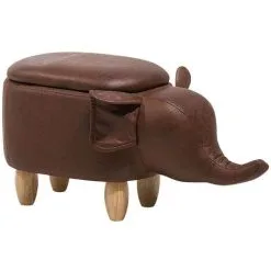 Beliani Modern Faux Leather Stool Distressed Upholstery Storage Solid Wood Brown Elephant