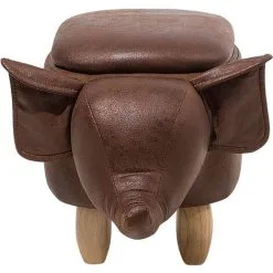 Beliani Modern Faux Leather Stool Distressed Upholstery Storage Solid Wood Brown Elephant -Children's chairs Sales Store 10031470 5