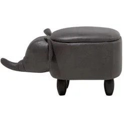 Beliani Modern Faux Leather Stool Storage Solid Wood Animal Dark Grey Elephant -Children's chairs Sales Store 10031471 4 1