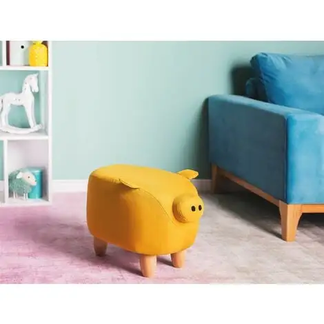 Beliani Modern Fabric Stool Solid Wood Legs Animal Footrest Yellow Piggy 4 Beliani Modern Fabric Stool Solid Wood Legs Animal Footrest Yellow Piggy - Image 2