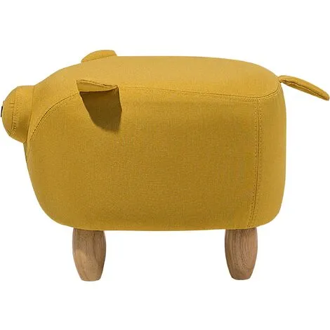 Beliani Modern Fabric Stool Solid Wood Legs Animal Footrest Yellow Piggy 6 Beliani Modern Fabric Stool Solid Wood Legs Animal Footrest Yellow Piggy - Image 4