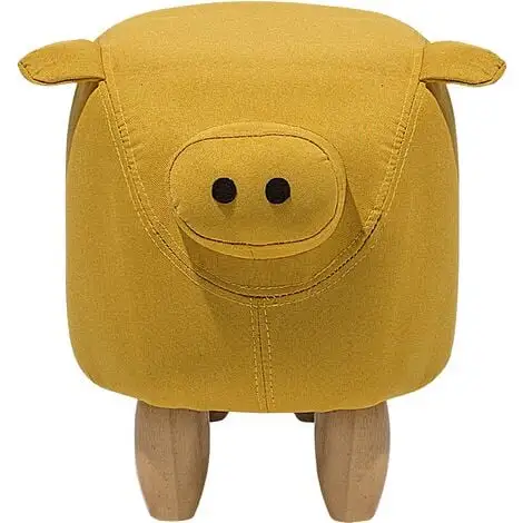 Beliani Modern Fabric Stool Solid Wood Legs Animal Footrest Yellow Piggy 7 Beliani Modern Fabric Stool Solid Wood Legs Animal Footrest Yellow Piggy - Image 5