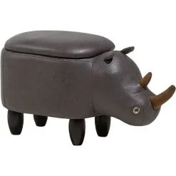Beliani Modern Faux Leather Stool Upholstery Storage Solid Wood Animal Dark Grey Rhino