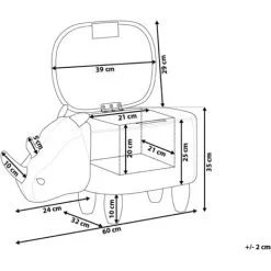 Beliani Modern Faux Leather Stool Upholstery Storage Solid Wood Animal Light Grey Rhino -Children's chairs Sales Store 10031483 3 1