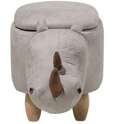 Beliani Modern Faux Leather Stool Upholstery Storage Solid Wood Animal Light Grey Rhino -Children's chairs Sales Store 10031483 5 2