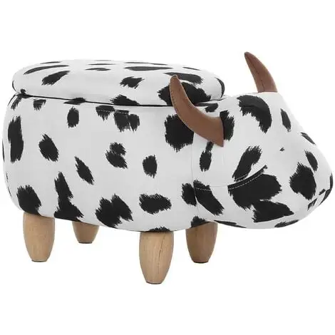 Beliani Modern Fabric Stool Black And White Upholstery Storage Solid Wood Animal Cow 3 Beliani Modern Fabric Stool Black And White Upholstery Storage Solid Wood Animal Cow