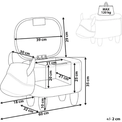 Beliani Modern Fabric Stool Black And White Upholstery Storage Solid Wood Animal Cow 5 Beliani Modern Fabric Stool Black And White Upholstery Storage Solid Wood Animal Cow - Image 3