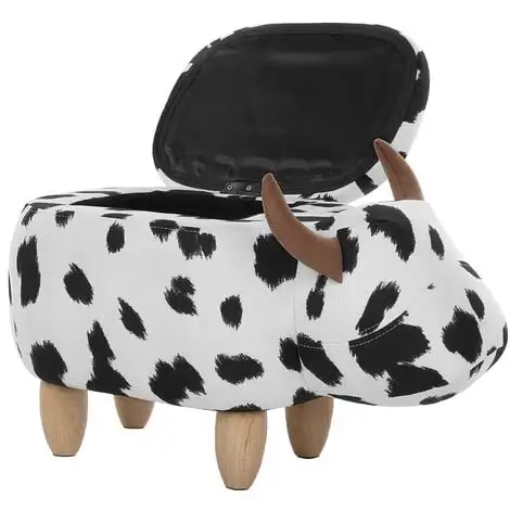 Beliani Modern Fabric Stool Black And White Upholstery Storage Solid Wood Animal Cow 7 Beliani Modern Fabric Stool Black And White Upholstery Storage Solid Wood Animal Cow - Image 5