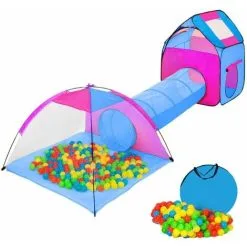 Tectake Large Play Tent With Tunnel + 200 Balls For Kids - Kids Pop Up Tent, Kids Tent, Pop Up Play Tent - Blue