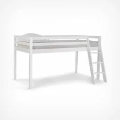 VonHaus Mid Sleeper Bed Frame – White Wooden Bunk Bed - Cabin Bed With Ladder & Solid Pine Wood Base – Single 3ft Raised Bed For Kids, Children, Teenagers, Bedroom