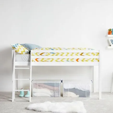 VonHaus Mid Sleeper Bed Frame – White Wooden Bunk Bed - Cabin Bed With Ladder & Solid Pine Wood Base – Single 3ft Raised Bed For Kids, Children, Teenagers, Bedroom 4 VonHaus Mid Sleeper Bed Frame – White Wooden Bunk Bed - Cabin Bed With Ladder & Solid Pine Wood Base – Single 3ft Raised Bed For Kids, Children, Teenagers, Bedroom - Image 2