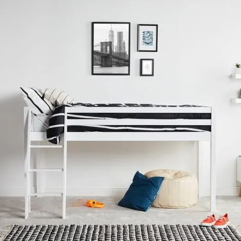VonHaus Mid Sleeper Bed Frame – White Wooden Bunk Bed - Cabin Bed With Ladder & Solid Pine Wood Base – Single 3ft Raised Bed For Kids, Children, Teenagers, Bedroom 5 VonHaus Mid Sleeper Bed Frame – White Wooden Bunk Bed - Cabin Bed With Ladder & Solid Pine Wood Base – Single 3ft Raised Bed For Kids, Children, Teenagers, Bedroom - Image 3