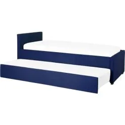 Beliani Modern Fabric EU Single Trundle Bed Frame 3ft Navy Blue Slatted Marmande