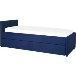 Beliani Modern Fabric EU Single Trundle Bed Frame 3ft Navy Blue Slatted Marmande -Children's chairs Sales Store 12264212 4
