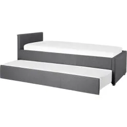 Beliani Modern Fabric EU Single Trundle Bed Frame 3ft Dark Grey Slatted Marmande