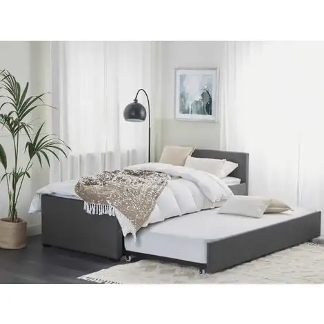 Beliani Modern Fabric EU Single Trundle Bed Frame 3ft Dark Grey Slatted Marmande 4 Beliani Modern Fabric EU Single Trundle Bed Frame 3ft Dark Grey Slatted Marmande - Image 2