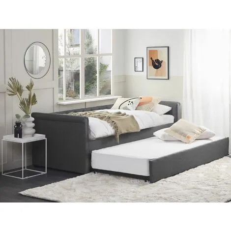 Beliani Modern Fabric EU Single Trundle Bed Frame Buttoned 3ft Dark Grey Libourne 4 Beliani Modern Fabric EU Single Trundle Bed Frame Buttoned 3ft Dark Grey Libourne - Image 2