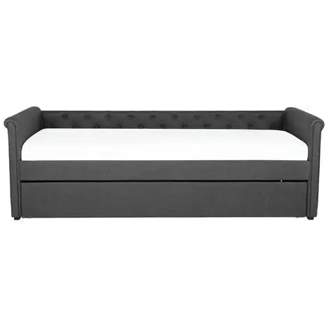 Beliani Modern Fabric EU Single Trundle Bed Frame Buttoned 3ft Dark Grey Libourne 7 Beliani Modern Fabric EU Single Trundle Bed Frame Buttoned 3ft Dark Grey Libourne - Image 5