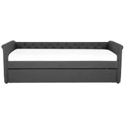 Beliani Modern Fabric EU Single Trundle Bed Frame Buttoned 3ft Dark Grey Libourne -Children's chairs Sales Store 12264216 5