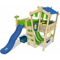 Wickey Kid's Bed, Loft Bed Crazy Hutty With Slide Single Bed 90 X 200 Cm, Children's Bed - Blue