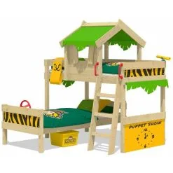 Wickey Kid's Bed, Bunk Bed Crazy Jungle - Canvas Cover Loft Bed 90 X 200 Cm - Apple Green/yellow