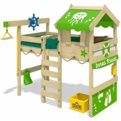 Wickey Kid's Bed, Loft Bed Crazy Jelly Canvas Cover Single Bed 90 X 200 Cm, Children's Bed - Apple Green