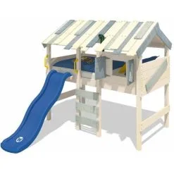 Wickey Kid's Bed, Loft Bed CrAzY Lagoon With Slide Single Bed 90 X 200 Cm, Children's Bed - Blue
