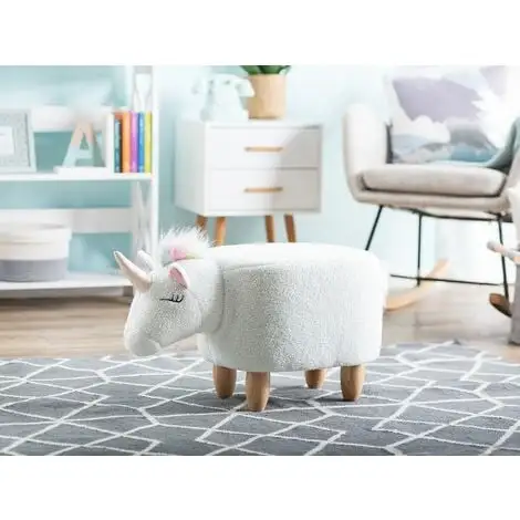Beliani Modern Fabric Stool Nursery Children Room Solid Wood Legs Animal White Unicorn 4 Beliani Modern Fabric Stool Nursery Children Room Solid Wood Legs Animal White Unicorn - Image 2