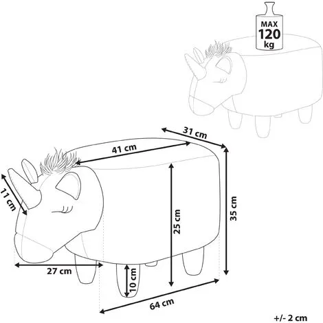 Beliani Modern Fabric Stool Nursery Children Room Solid Wood Legs Animal White Unicorn 5 Beliani Modern Fabric Stool Nursery Children Room Solid Wood Legs Animal White Unicorn - Image 3