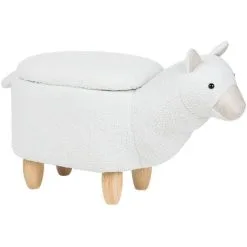 Beliani Fabric Stool Nursery Children Room Solid Wood Legs Animal Footrest White Alpaca
