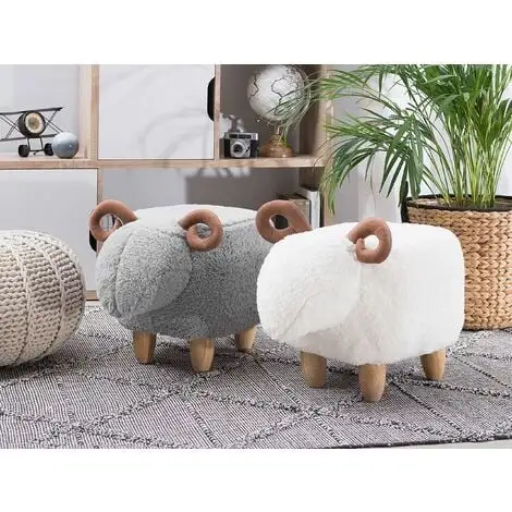 Beliani Modern Fabric Stool Footrest Pouffe Nursery Children Room Animal Grey Lamb 4 Beliani Modern Fabric Stool Footrest Pouffe Nursery Children Room Animal Grey Lamb - Image 2