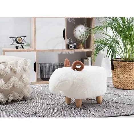 Beliani Modern Fabric Stool Footrest Pouffe Nursery Children Room Animal White Lamb 4 Beliani Modern Fabric Stool Footrest Pouffe Nursery Children Room Animal White Lamb - Image 2