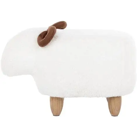Beliani Modern Fabric Stool Footrest Pouffe Nursery Children Room Animal White Lamb 6 Beliani Modern Fabric Stool Footrest Pouffe Nursery Children Room Animal White Lamb - Image 4
