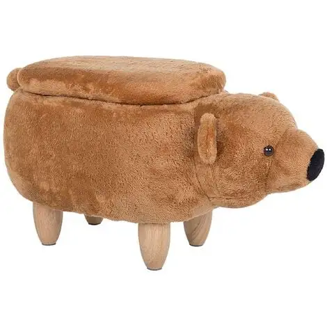 Beliani Modern Fabric Stool Footrest Nursery Solid Wood Legs Animal Golden Brown Bear 3 Beliani Modern Fabric Stool Footrest Nursery Solid Wood Legs Animal Golden Brown Bear
