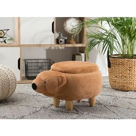 Beliani Modern Fabric Stool Footrest Nursery Solid Wood Legs Animal Golden Brown Bear 4 Beliani Modern Fabric Stool Footrest Nursery Solid Wood Legs Animal Golden Brown Bear - Image 2