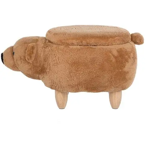 Beliani Modern Fabric Stool Footrest Nursery Solid Wood Legs Animal Golden Brown Bear 6 Beliani Modern Fabric Stool Footrest Nursery Solid Wood Legs Animal Golden Brown Bear - Image 4