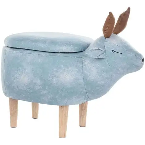 Beliani Modern Fabric Stool Pouffe Nursery Solid Wood Legs Animal Light Blue Reindeer 3 Beliani Modern Fabric Stool Pouffe Nursery Solid Wood Legs Animal Light Blue Reindeer