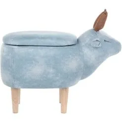 Beliani Modern Fabric Stool Pouffe Nursery Solid Wood Legs Animal Light Blue Reindeer -Children's chairs Sales Store 15793218 4