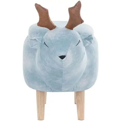 Beliani Modern Fabric Stool Pouffe Nursery Solid Wood Legs Animal Light Blue Reindeer 7 Beliani Modern Fabric Stool Pouffe Nursery Solid Wood Legs Animal Light Blue Reindeer - Image 5