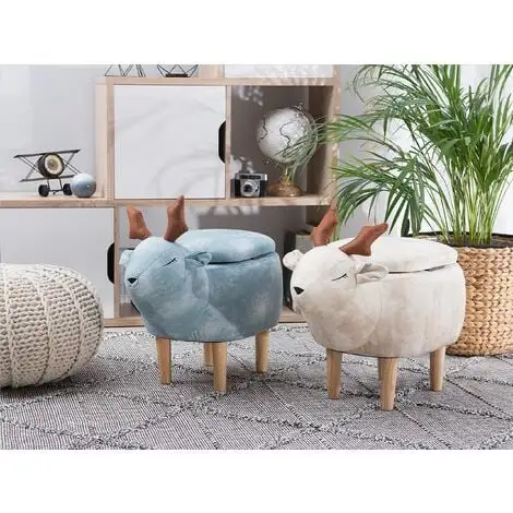 Beliani Modern Fabric Stool Pouffe Nursery Solid Wood Legs Animal Beige Reindeer 4 Beliani Modern Fabric Stool Pouffe Nursery Solid Wood Legs Animal Beige Reindeer - Image 2