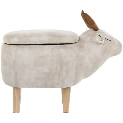 Beliani Modern Fabric Stool Pouffe Nursery Solid Wood Legs Animal Beige Reindeer 6 Beliani Modern Fabric Stool Pouffe Nursery Solid Wood Legs Animal Beige Reindeer - Image 4