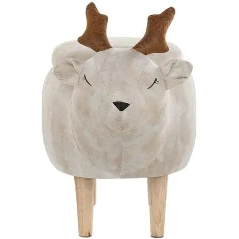 Beliani Modern Fabric Stool Pouffe Nursery Solid Wood Legs Animal Beige Reindeer 7 Beliani Modern Fabric Stool Pouffe Nursery Solid Wood Legs Animal Beige Reindeer - Image 5