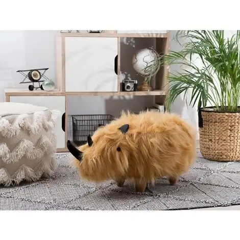Beliani Furry Animal Stool Faux Fur Kids Playroom Nursery Sand Beige Rhino 4 Beliani Furry Animal Stool Faux Fur Kids Playroom Nursery Sand Beige Rhino - Image 2