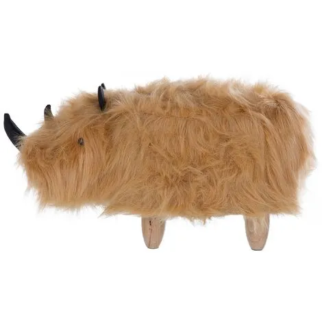 Beliani Furry Animal Stool Faux Fur Kids Playroom Nursery Sand Beige Rhino 6 Beliani Furry Animal Stool Faux Fur Kids Playroom Nursery Sand Beige Rhino - Image 4