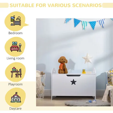 HOMCOM Kids Wooden Toy Children Box Storage Organizer Side Handle White 6 HOMCOM Kids Wooden Toy Children Box Storage Organizer Side Handle White - Image 4