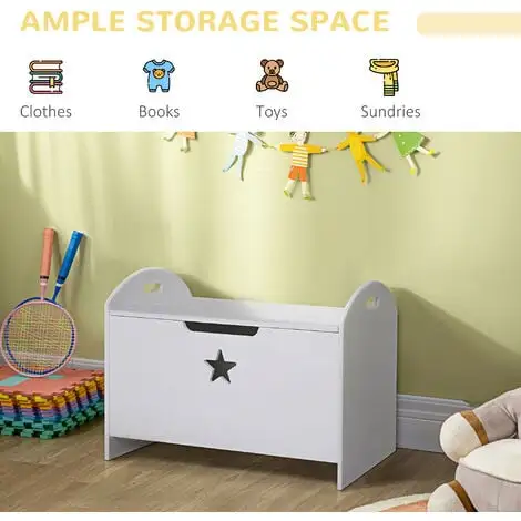 HOMCOM Kids Wooden Toy Children Box Storage Organizer Side Handle White 7 HOMCOM Kids Wooden Toy Children Box Storage Organizer Side Handle White - Image 5